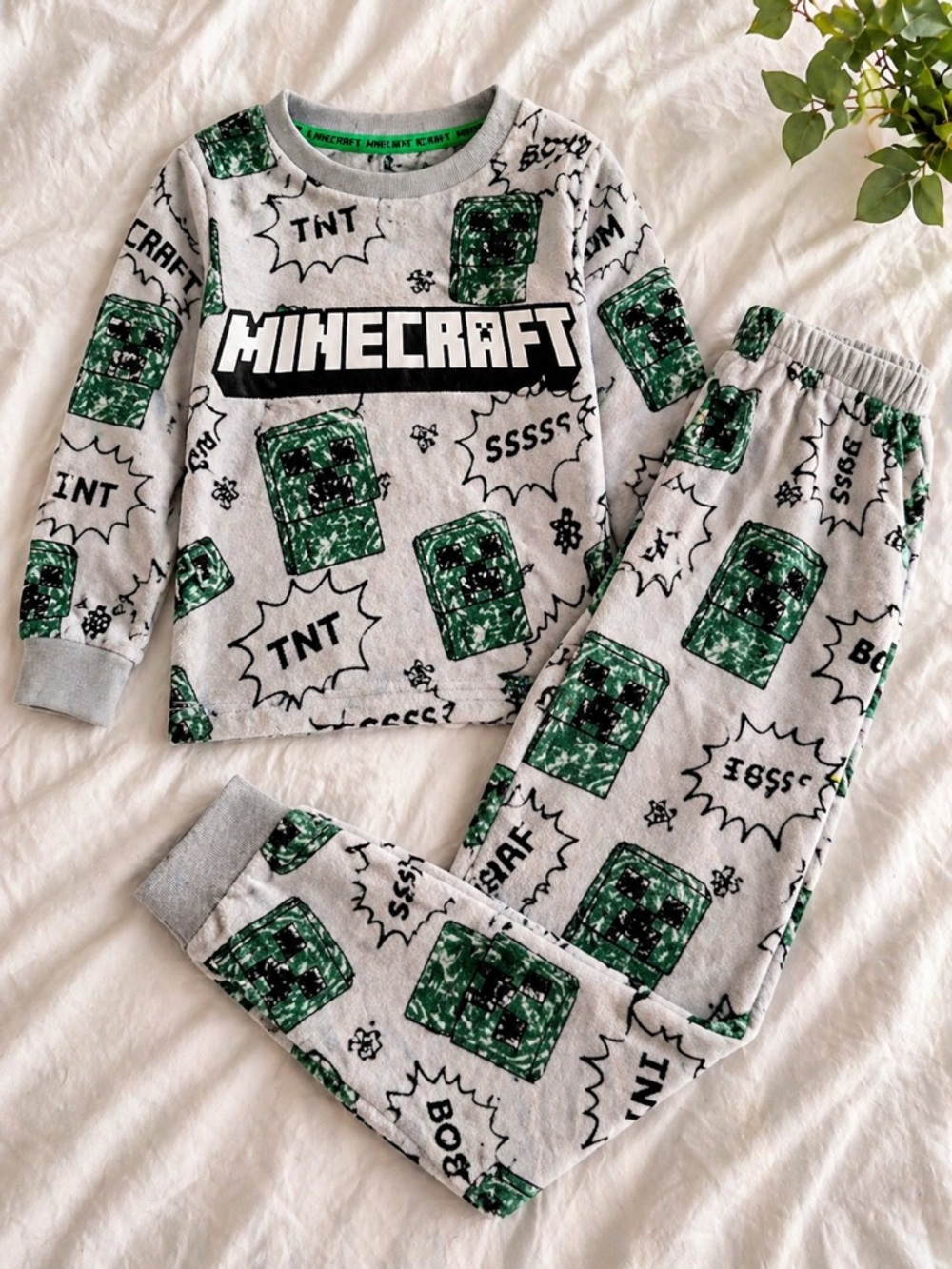 Minecraft Kids Grey and Green Creeper Pajama Set